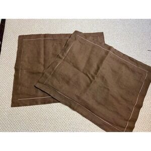 Peacock Alley Brown Linen Pillow Shams Set of 2 euro Made in USA 25x20 coastal